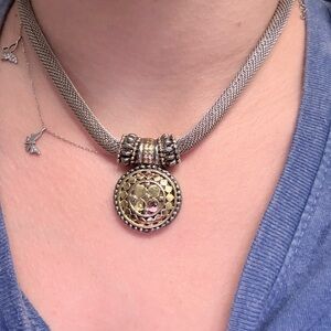 Silver-Tone Medallion Pendant Necklace - Silver
